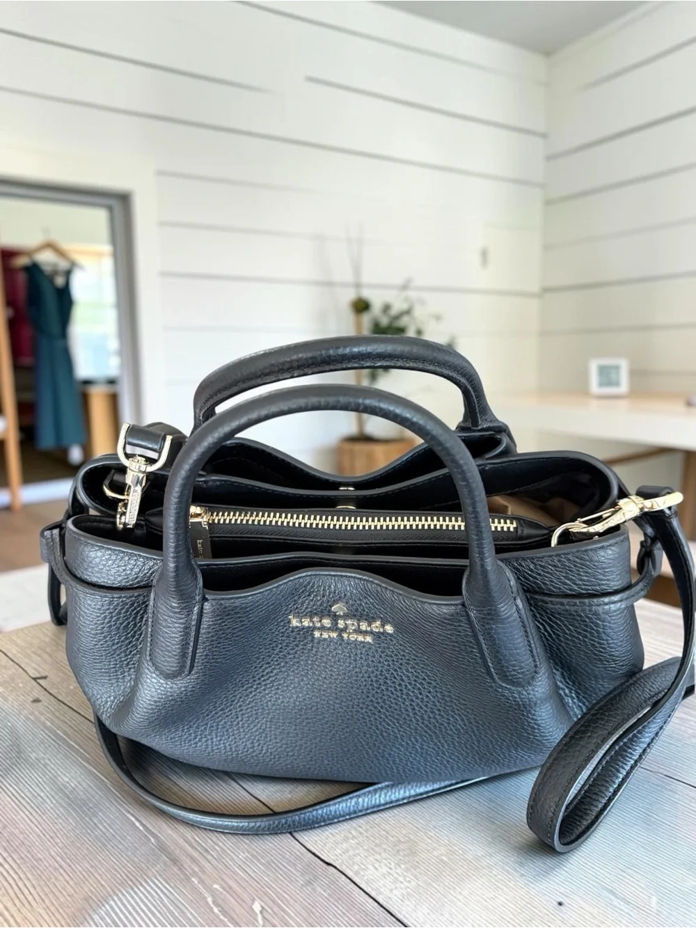 kate spade Black Dumpling Leather Satchel with Detachable Crossbody Strap